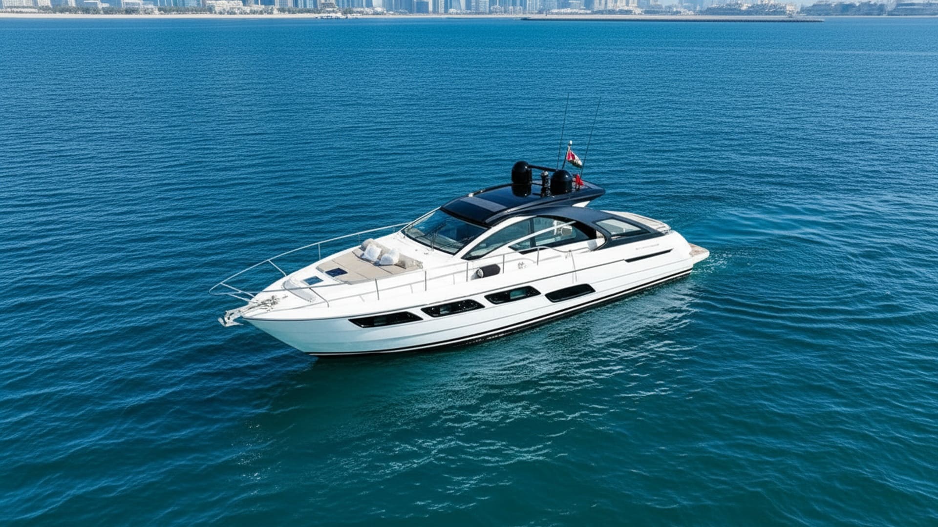 Aerial view of Grand Empress 52 ft yacht in Dubai waters