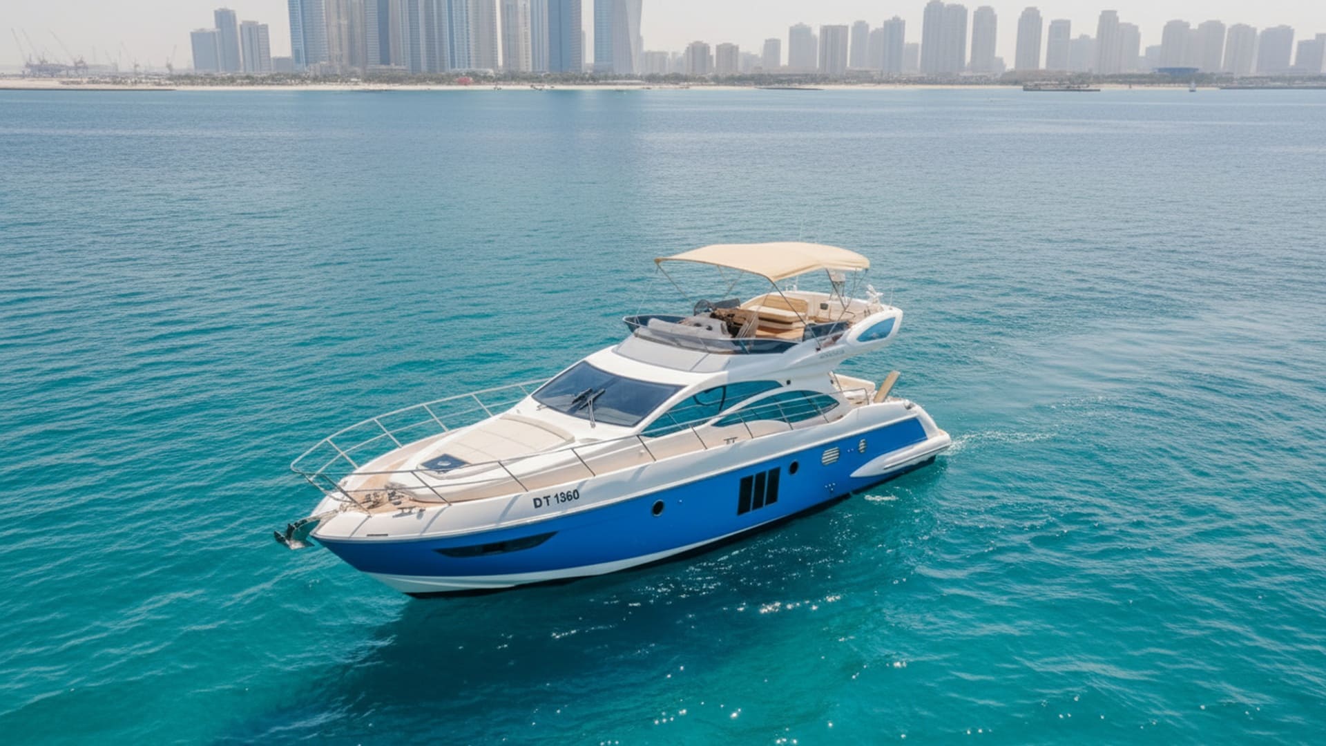 Aerial view of Grand Island 48 ft in Dubai waters